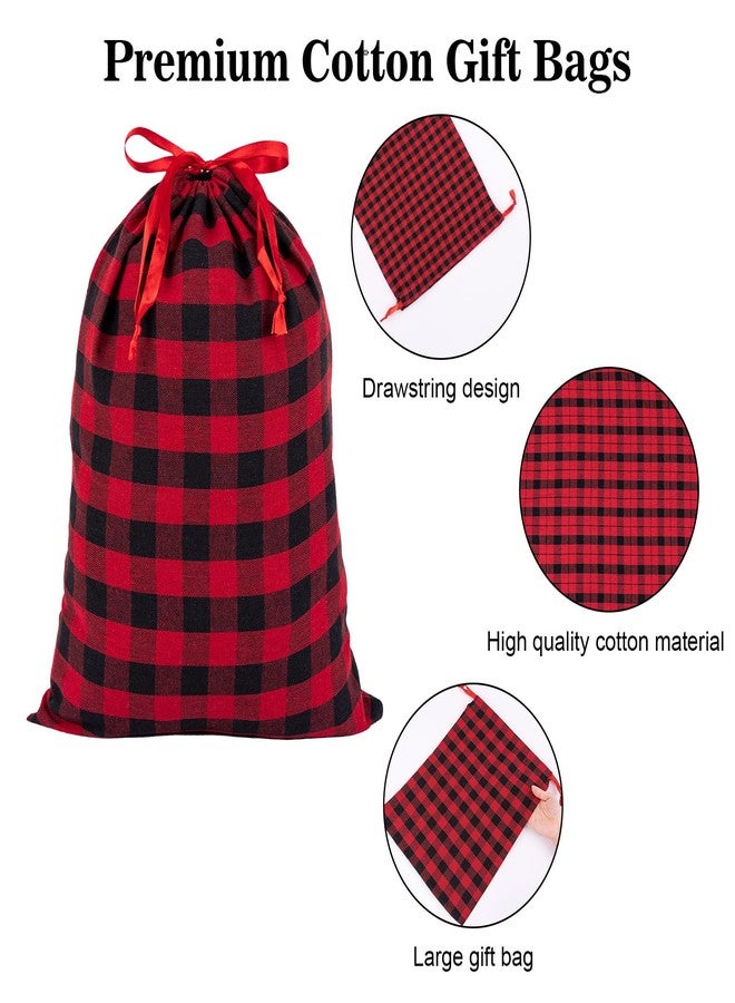 joycraft 6Pcs Cotton Christmas Drawstring Gift Bags - 2 Sizes Buffalo Plaid Christmas Bags, Red and Black Holiday Gift Sacks for Xmas, Birthday, Party Favor, Present Wrapping - Image 3